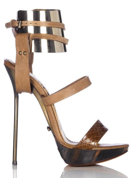 Lanvin Python Metal Anklet Cage Heel - 36
