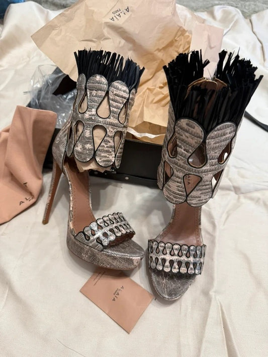 Alaia Lizard Skin Gladiator Heels - 38.5
