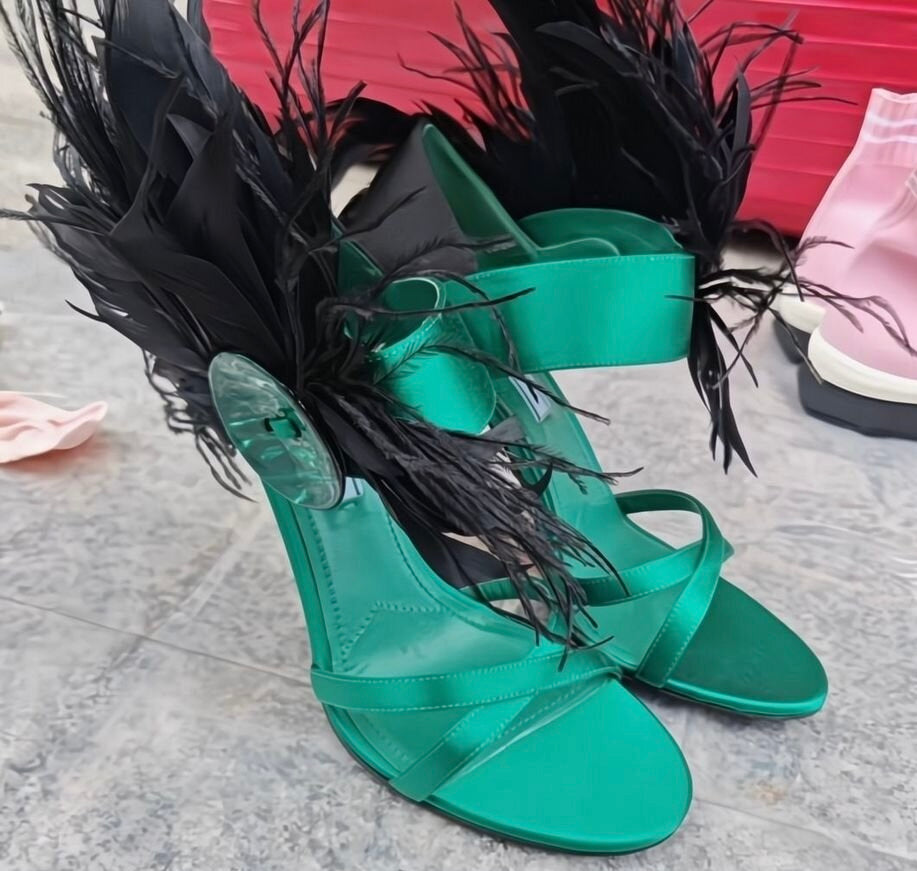 Prada Embellished Feather Heels - 38