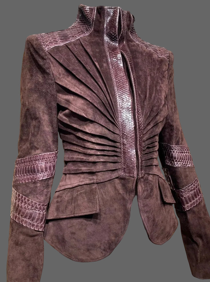 Gucci by Tom Ford S/S 2004 Python Suede Burgundy Jacket - S