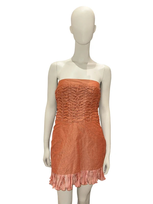 Alexander Mcqueen 1990s Pink Pleated Strapless Dress - S