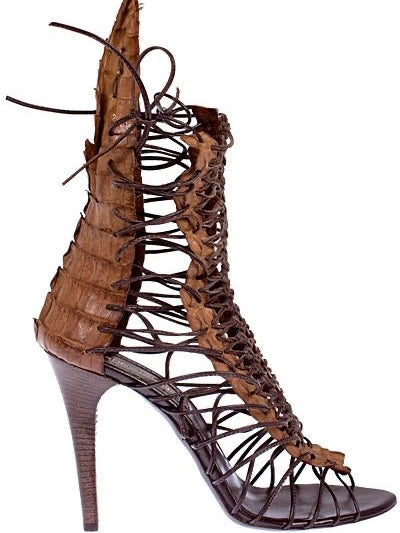 Roberto Cavalli Crocodile Lace Gladiator Heels - 40/40.5