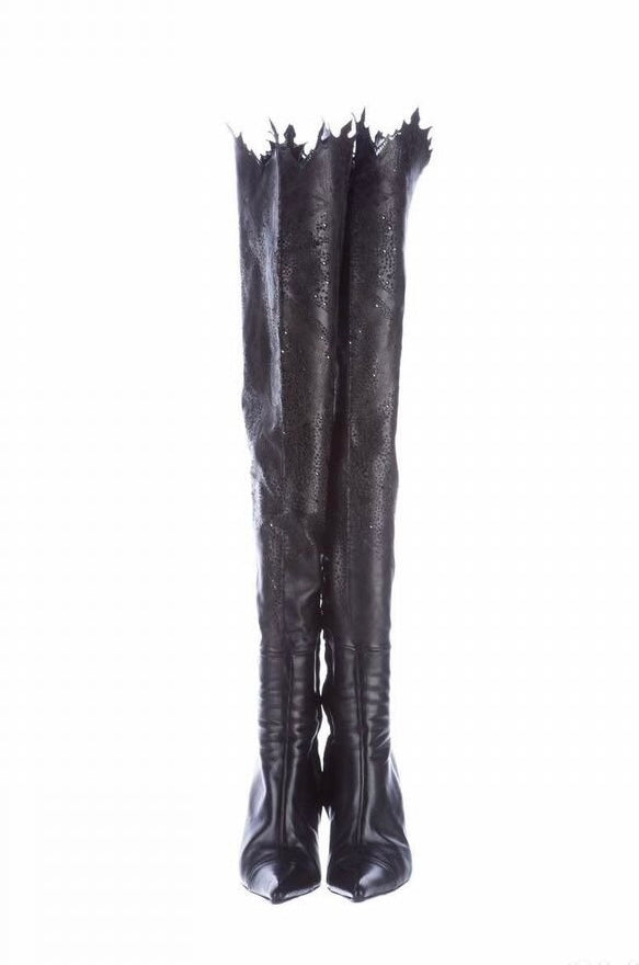 Roberto Cavalli SS 2001 Thigh High Laser Cut Boots - 38