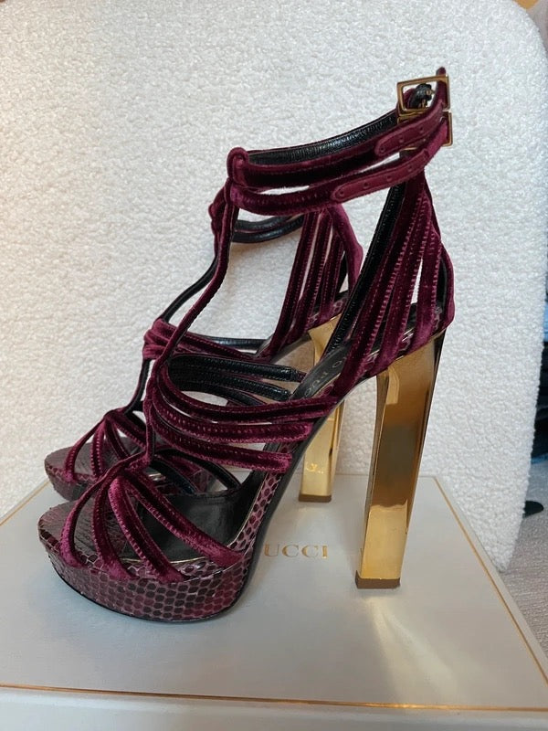 Emilio Pucci Python and Suede Runway Heels - 38