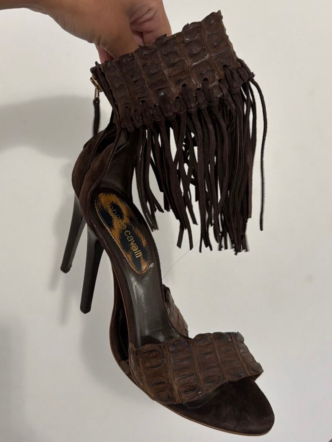 Roberto Cavalli Crocodile Fringe Heels - 38
