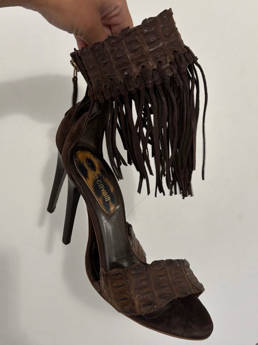 Roberto Cavalli Crocodile Fringe Heels - 38