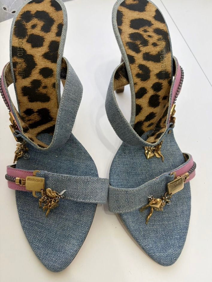 Roberto Cavalli Denim Charm Heels Brand New - 40