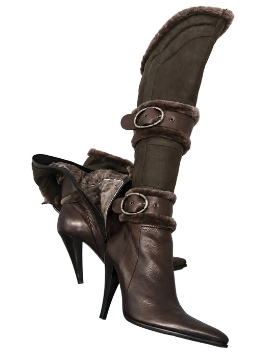 Gianmarco Lorenzi Fur Buckle Knee High Boots - 38