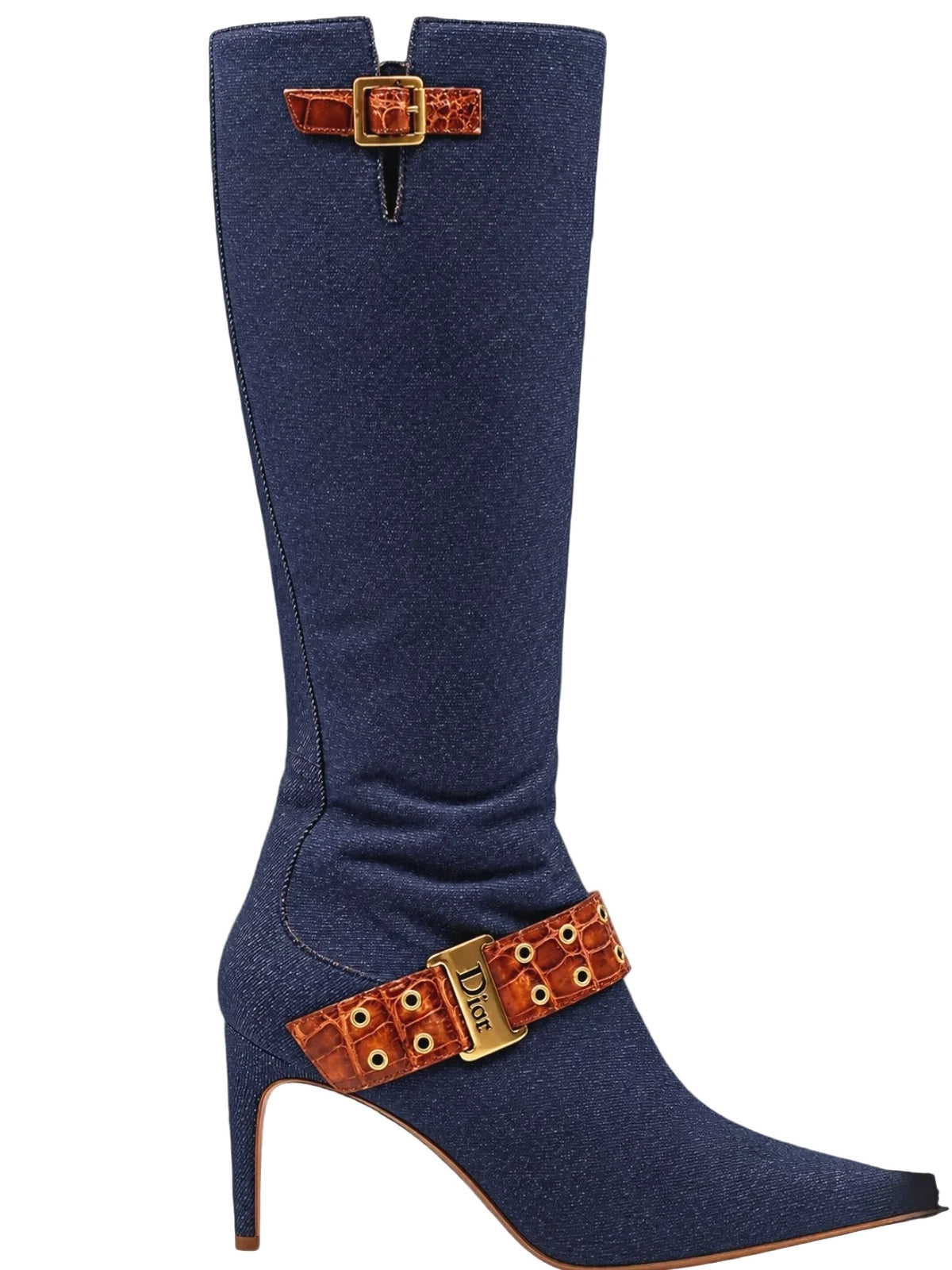 Dior Galliano Croc Detail Denim Boots - 38/38.5