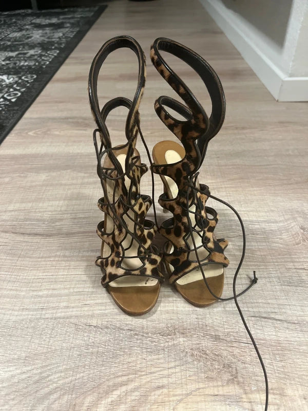 Christian Louboutin Amazoulo Pony Hair Gladiator Heels - 38