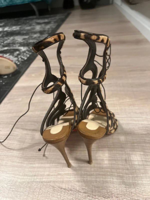 Christian Louboutin Amazoulo Pony Hair Gladiator Heels - 38