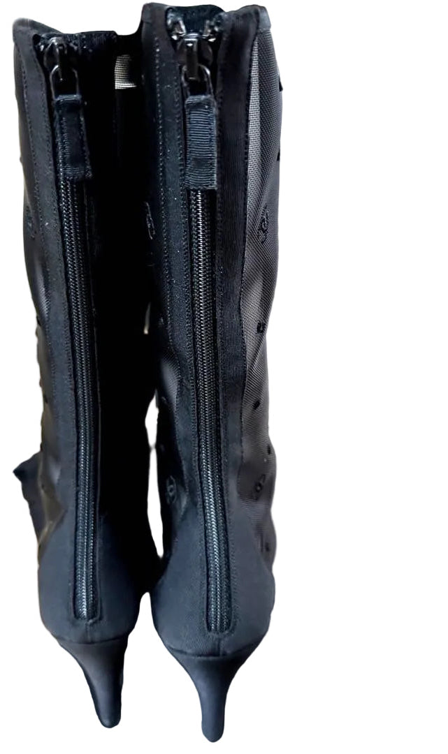 Chanel 2009 Rare Black Bow Mesh Boots - 37 + 38